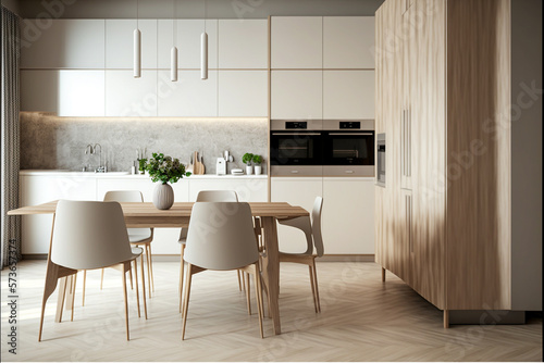 Modern kitchen interior design, super photo realistic background, generative ai