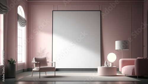 illustration of onebig  mock-up wall decor frame is hanging in minimal style  empty frame in living room  Generative Ai