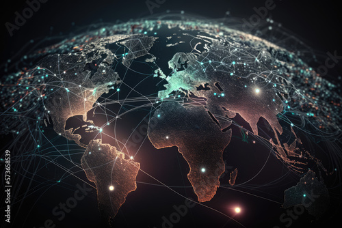 Communication technology internet business. Global world network and telecommunication on earth cryptocurrency and blockchain generative ai