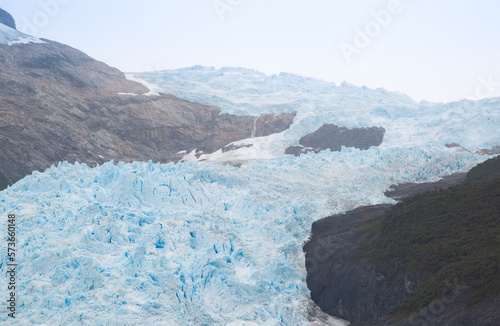 Glacier on the mountain in Patagonia with a lot of ice