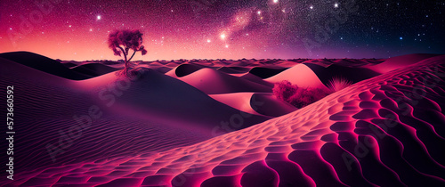Desert landscape with sand dunes and stones under sky. Cartoon Generative AI illustration