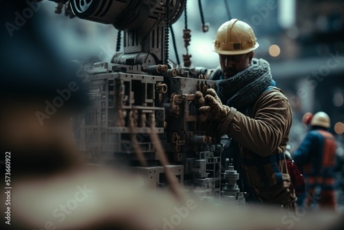 From Gears to Motors: Worker with Metal Machinery - AI Generative