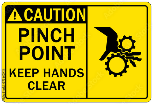 Pinch point hazard sign and labels Keep hands clear
