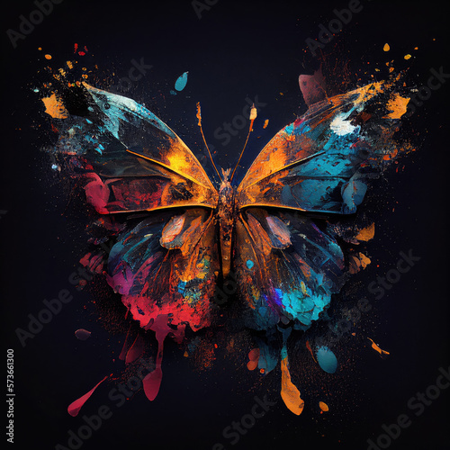 Colorful butterfly illustration on dark background photo