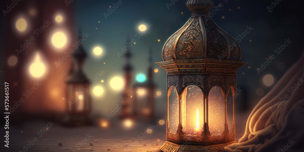 Ramadan Kareem background with Lantern or candle lamp, copy space. Generative ai illustration for Greeting card, site, banner, invitation, postcard for muslim holiday. Holy month Ramadan Kareem Ramadan Kareem background with Lantern or candle lamp, copy space. Generative ai illustration for Greeting card, site, banner, invitation, postcard for muslim holiday. Holy month Ramadan Kareem