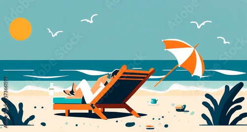 Vacation and travel concept. Beach umbrella, Generative AI beach chair