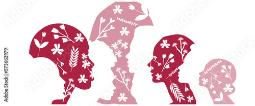 Women silhouette head isolated. Women's day month banner.	
