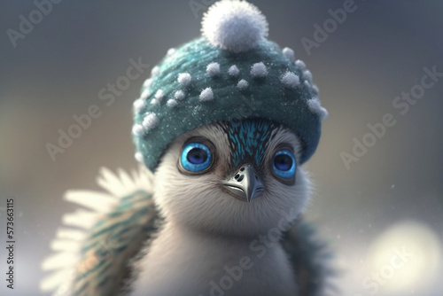 Cute Baby Peacock Wearing A Hat, Generative Ai
