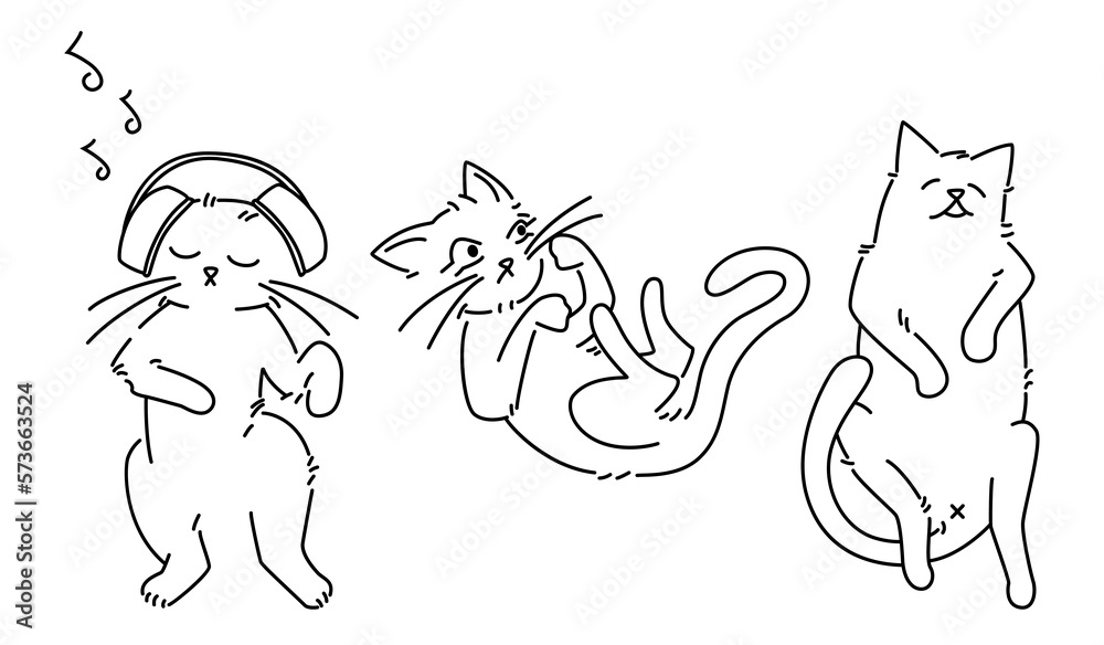 Fototapeta premium Seamless pattern with black line drawings of cats set against a white background. The repeating design is ideal projects such fabrics, wallpaper, wrapping paper