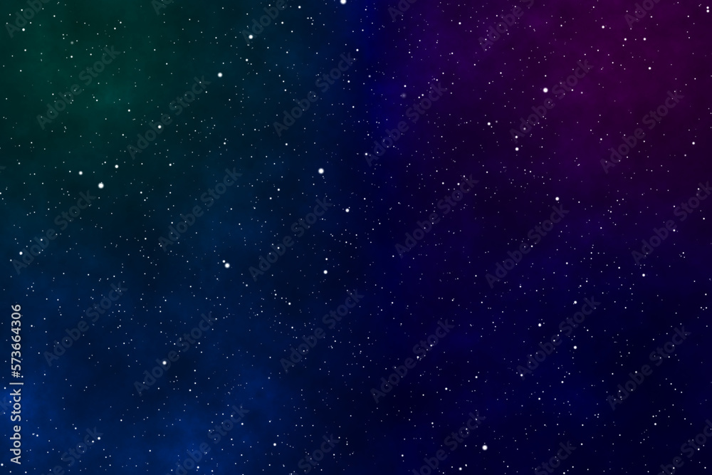Starry night image background with the purple and blue galaxy and green nebula in the cosmic space.