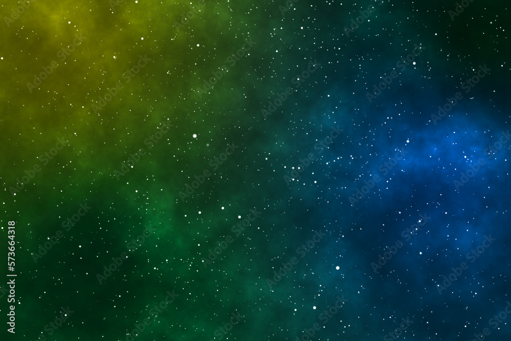 Fototapeta premium Starry night image with the blue and green nebulas.