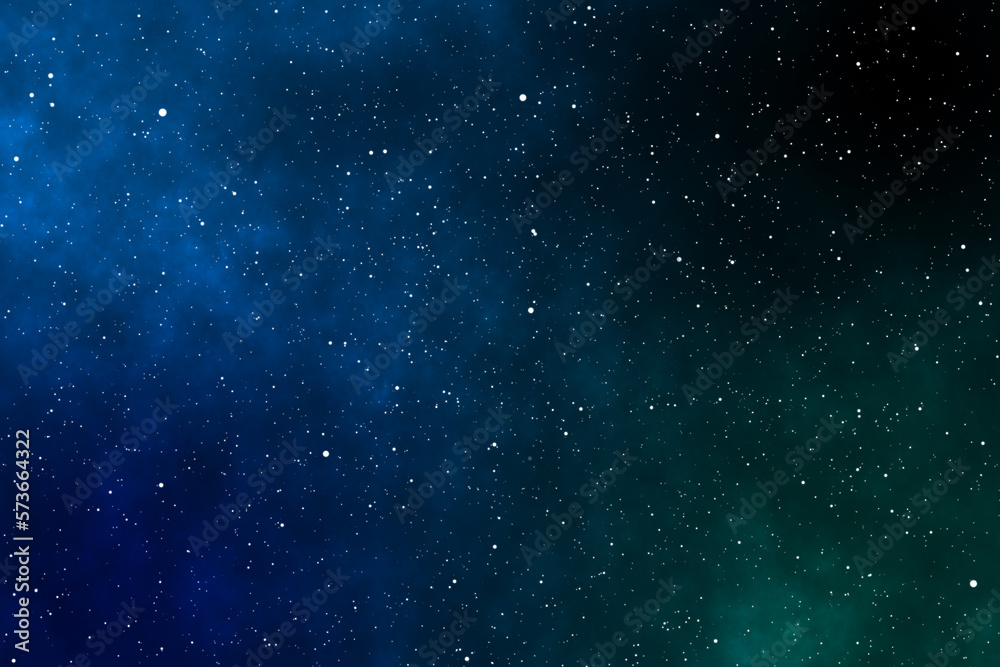 Starry night image background with the blue and green nebulas.