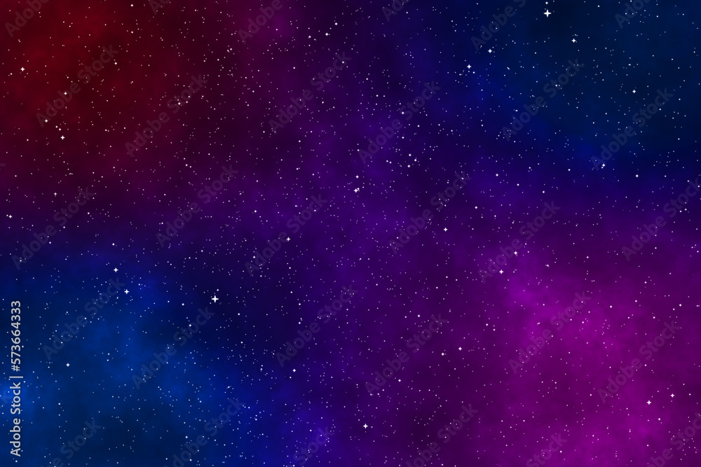 Starry night image with the red and purple galaxy in the cosmic space.