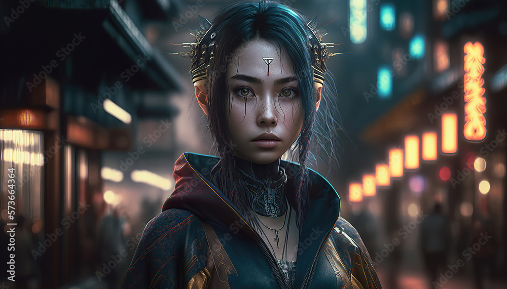 portrait of a beautiful cyberpunk woman in the futuristic city, generative ai portrait of a beautiful cyberpunk woman in the futuristic city, generative ai