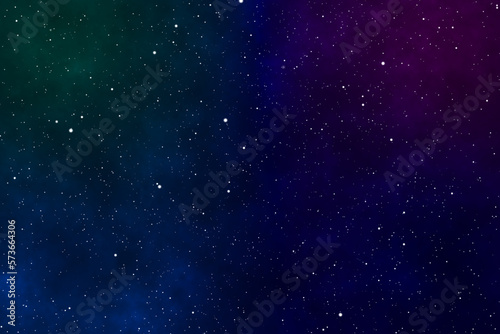 Starry night image background with the purple and blue galaxy and green nebula in the cosmic space. © mikenoki
