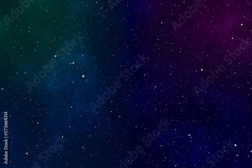 Starry night image with the green and purple galaxy in the cosmic space.