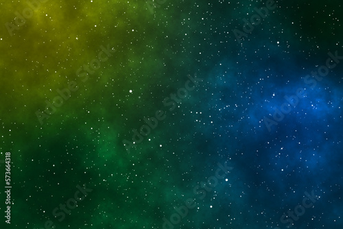 Starry night image with the blue and green nebulas. © mikenoki