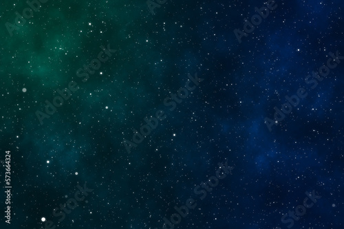Starry night image with the blue and green galaxy in the cosmic space.