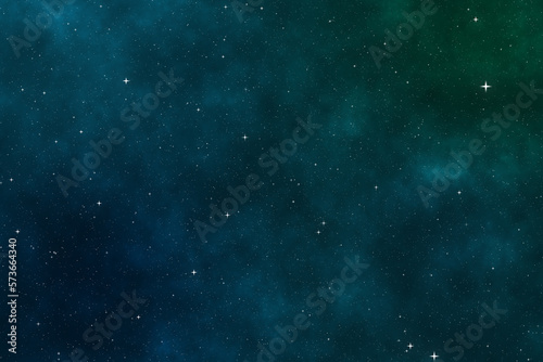Starry night image with the green galaxy and nebula in the cosmic space.