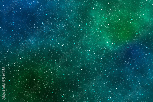 Starry night image with the blue and green galaxy in the cosmic space.