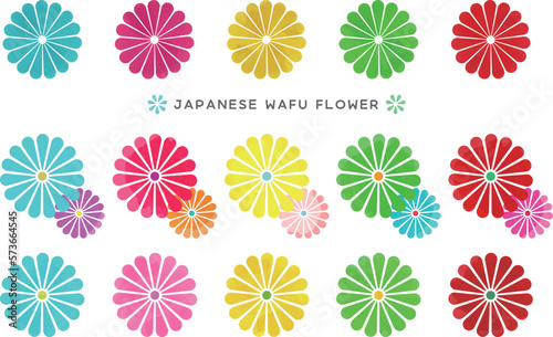 Colorful vector icon set of Japanese traditional flowers on a isolated white background