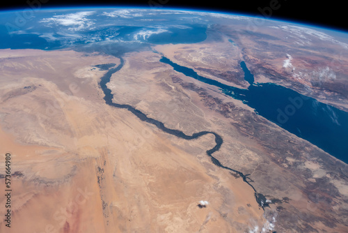 The Nile River, The Red Sea, The Gulf of Oman, The Gulf of Aqaba, and The Mediterranean Sea. Elements of this image furnished by NASA. Selective focus included. photo