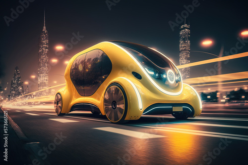 Leinwand Poster futuristic eco-friendly electric green energy yellow taxi cab automobile, genera