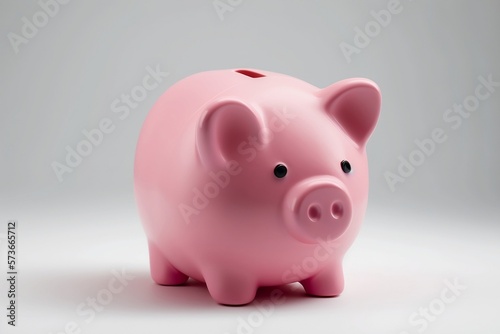 Pink piggy bank on white background, money, saving, finance, generative AI
