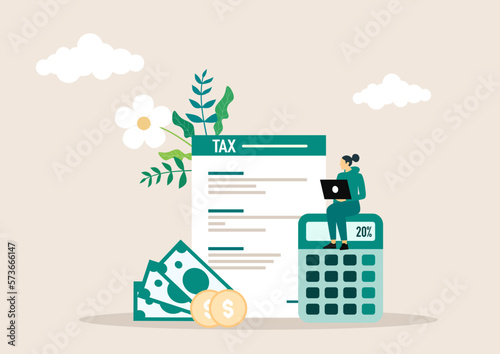 Tax preparation abstract concept vector illustration. The corporate tax, taxable income, fiscal year, document preparation, payment planning, corporate accountancy, and annual return abstract metaphor