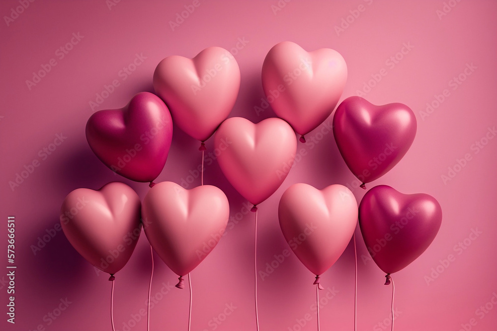 heart shaped balloons on a pink background generative ai 