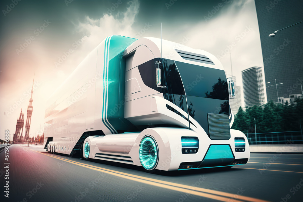 futuristic eco friendly electric truck, generative ai