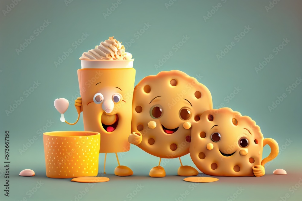 Cute Cartoon Biscuits and Gravy Characters 3D Illustration. Created
