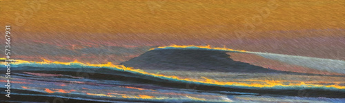 Ocean view digital painting. Paintery, unfinished, cgi brush style. 2d illustration.