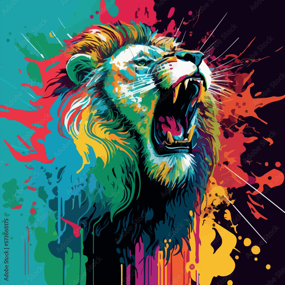 Colorful angry lion pop art vector illustration Stock Vector | Adobe Stock