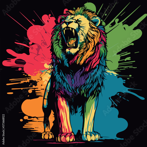 Colorful angry lion pop art vector illustration
