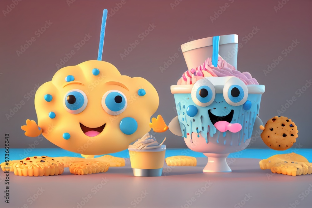 Cute Cartoon Biscuits and Gravy Characters 3D Illustration. Created