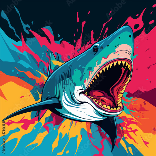 Colorful shark pop art vector illustration
