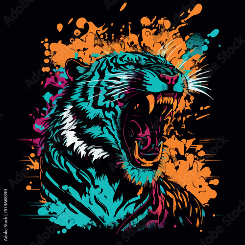 Colorful angry tiger pop art vector illustration
