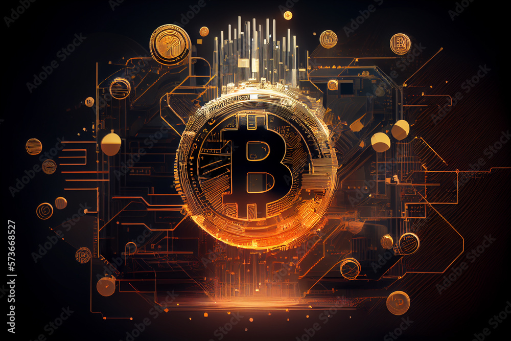 Obraz premium Bitcoin crypto currency on black background, golden conceptual, generative ai