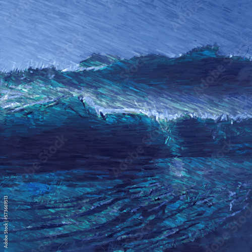 Ocean view digital painting. Paintery, unfinished, cgi brush style. 2d illustration.