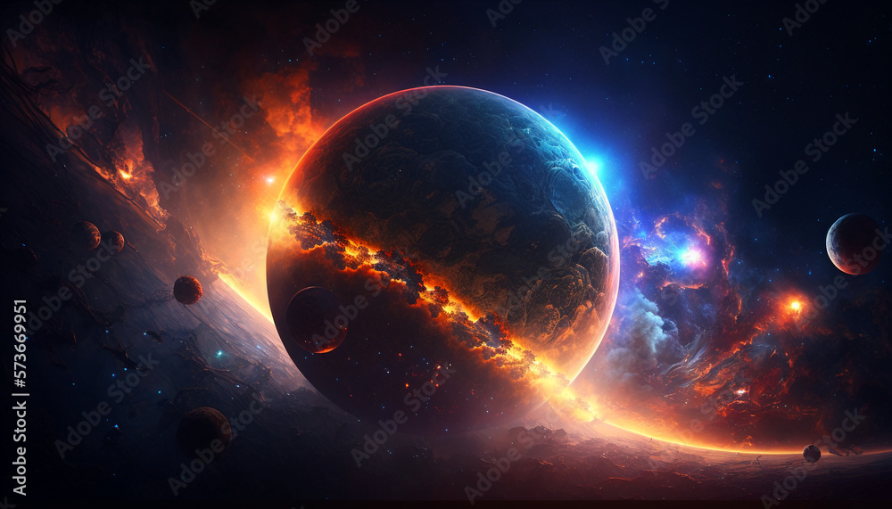 Beautiful and colorful fantasy planetary system, vibrant colors, phone background