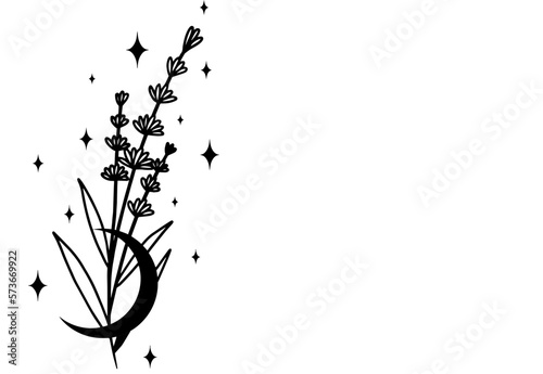 Minimalistic flowers with moon. Vector line art