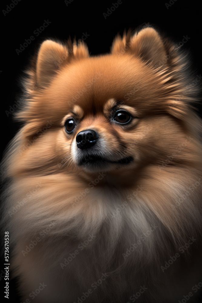 studio portrait of a dog that looks like a German Spitz