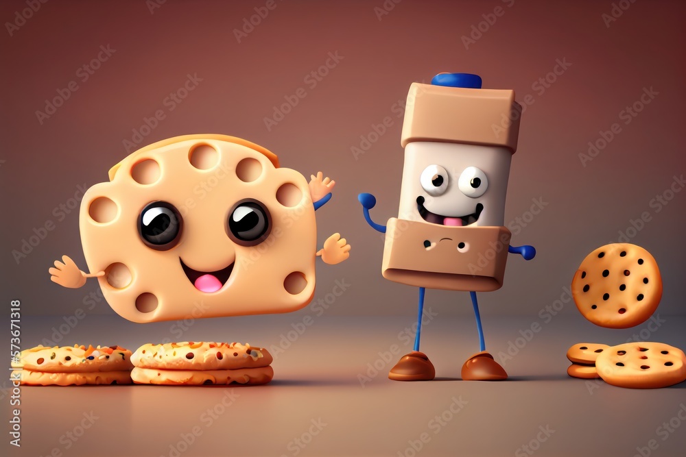 Cute Cartoon Biscuits and Gravy Characters 3D Illustration. Created