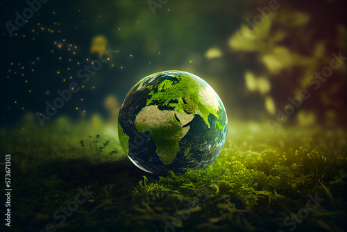 Umwelt- Konzept zum Tag der Erde  Glas Globus im gr  nen Wald - Generative Ai