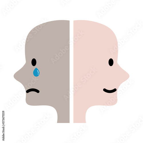 People suffering bipolar disorder. Psychological problem, Mental Health, emotion, depression concept. Flat vector design illustration.