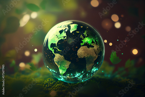 Umwelt- Konzept zum Tag der Erde: Glas Globus im grünen Wald - Generative Ai