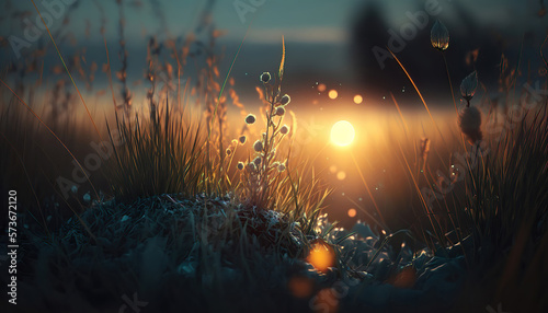 sunset lights in the grass background  generative ai