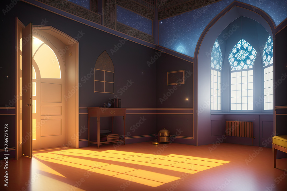 Islamic background painting. Mosque and shadows. Light rays from mosque ...