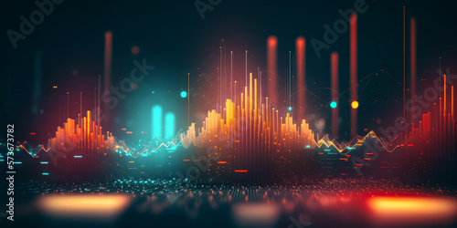 Concept visualization of sound waves. Banner Abstract technology background, Network light effect neon color. Generation AI